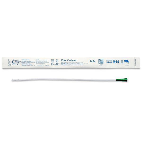 Cure Catheter Uncoated Straight Tip Male FG14 Box 30