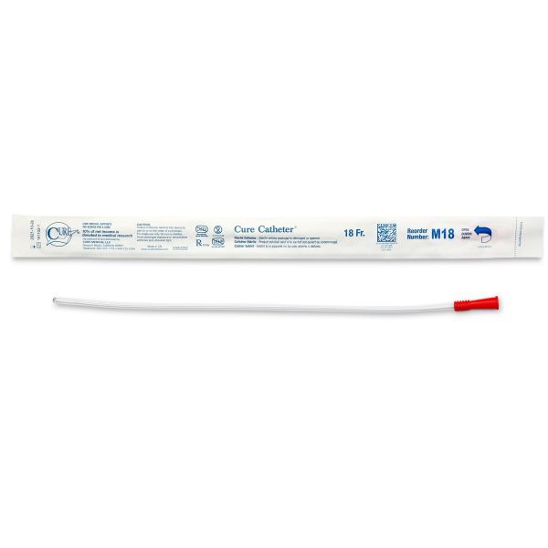 Cure Catheter Uncoated Straight Tip Male FG18 Box 30