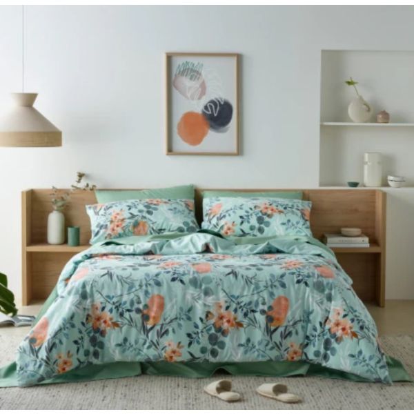 Staydry Native Blue Water Resistant Quilt Cover Set Single Bed