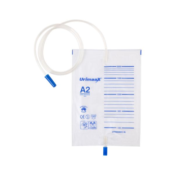 Urimaax Drain Bag A2 Sterile 120cm Tube Push Pull Tap 2L