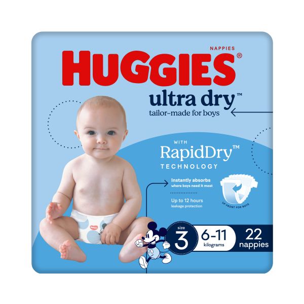 Huggies Ultra-Dry Crawler Boys 6-11kg Pk22