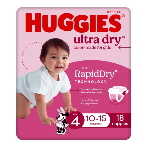 Huggies Ultra-Dry Toddler Girl Large 10-15kg Pk18