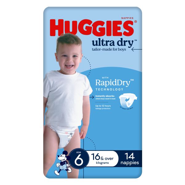 Huggies Ultra-Dry Junior Boys 16kg + Pk14