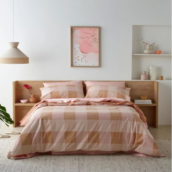 Staydry Waterproof Quilt Cover Set Blush Check King Bed