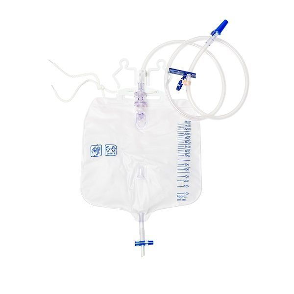 mDevices Hospital Urine Bag 2500mL T Tap Non Return Valve 120cm