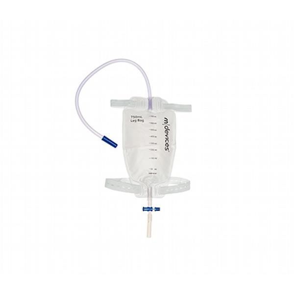 mDevice Leg Bag 750ml T Tap Non Return Valve 50cm Long Tube with Elastic Straps