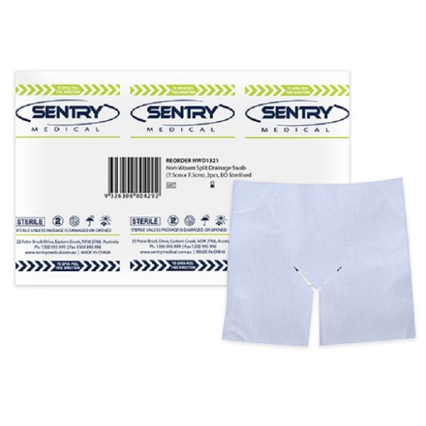 Sentry Non Woven Split Drainage Swab 7.5x7.5cm Pack 2