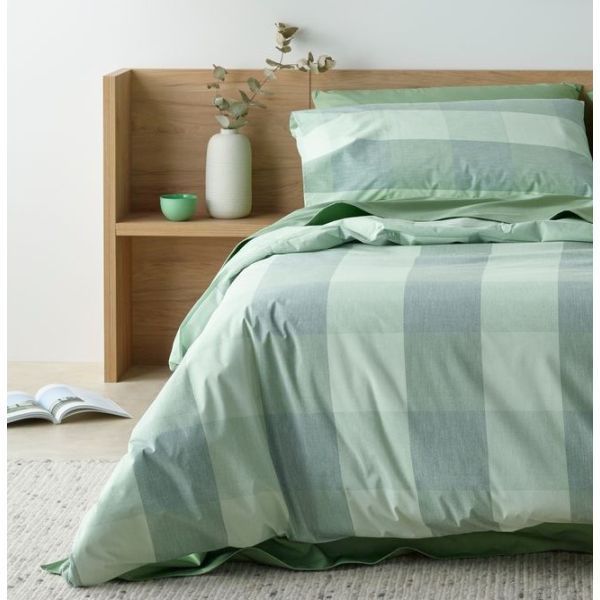 Staydry Waterproof Quilt Cover Set Sage Check Single Bed