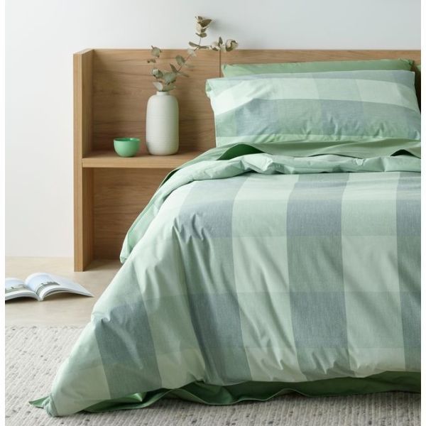 Staydry Waterproof Quilt Cover Set Sage Check King Single Bed