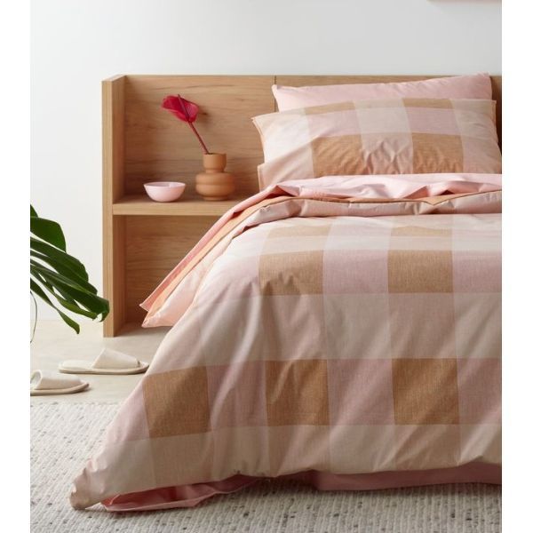 Staydry Waterproof Quilt Cover Set Blush Check Single Bed