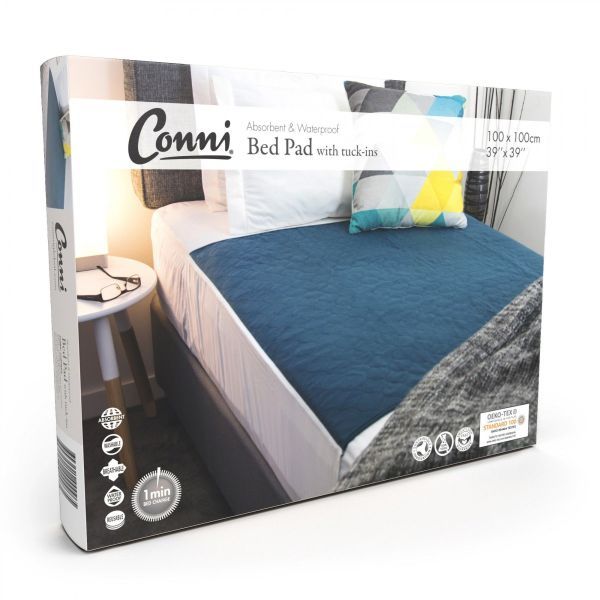 Conni Max Waterproof Bed Pad with Tuckins 1x1m 2500ml Teal