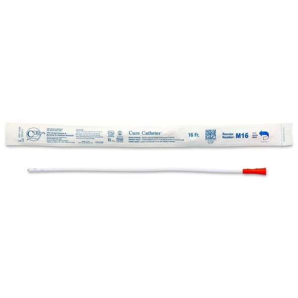Cure Catheter Uncoated Straight Tip Male FG16 Box 30