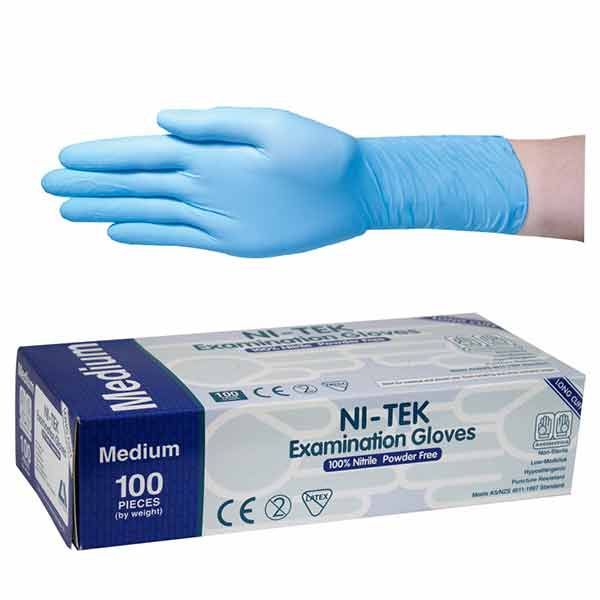 Ni-Tek(Nitrile) Glove powder free Long Cuff Medium Pk100