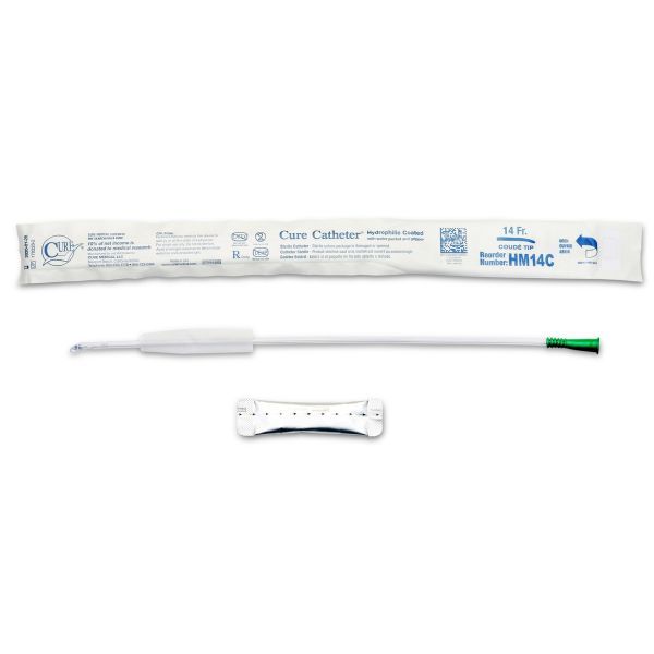 Cure Hydrophilic Catheter Coude Tip Male FG14 Box 30