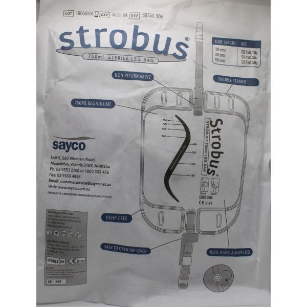 Strobus Sterile Leg Bag 750ml 50cm Inlet Tubing
