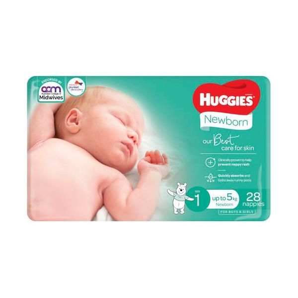 Huggies Size 1 Newborn Up To 5Kg Convenience Pack 28