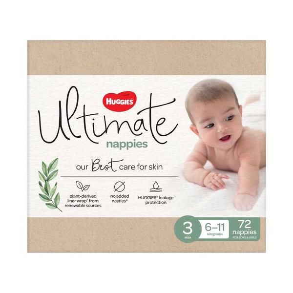 Huggies Ultimate Nappies Size 3 Crawler 6-11kg Carton 72