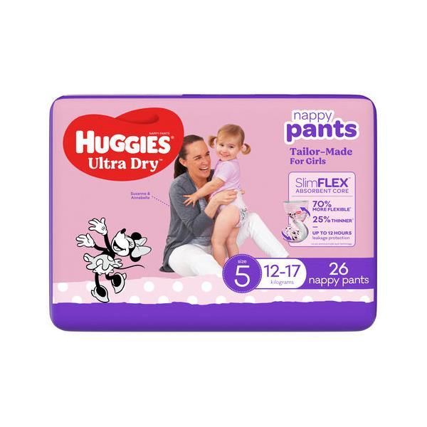 Huggies Ultra-Dry Nappy Pants Walker Girl 12-17Kg Pk26
