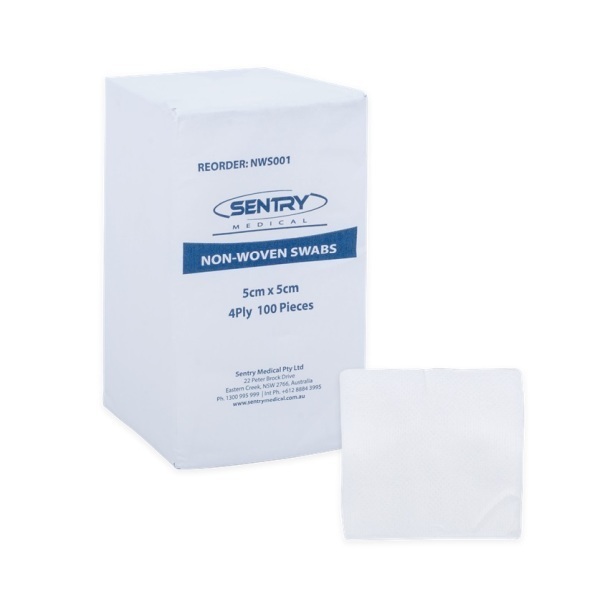 Sentry Medical Non-Woven Swabs 5x5cm 4 Ply Pack 100