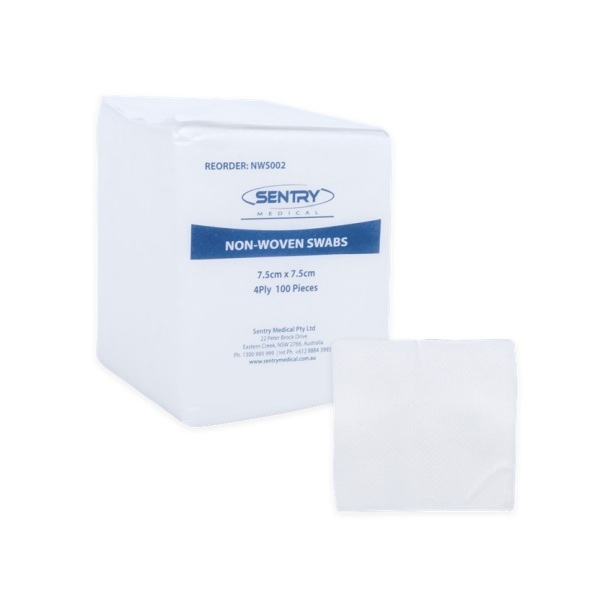 Sentry Medical Non-Woven Swabs 7.5x7.5cm 4 Ply Pack 100