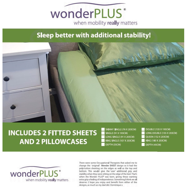 Wondersheet Plus Fitted Sheets King Single 107cm x 203cm 35cm Depth and Pillowcases Green (2)