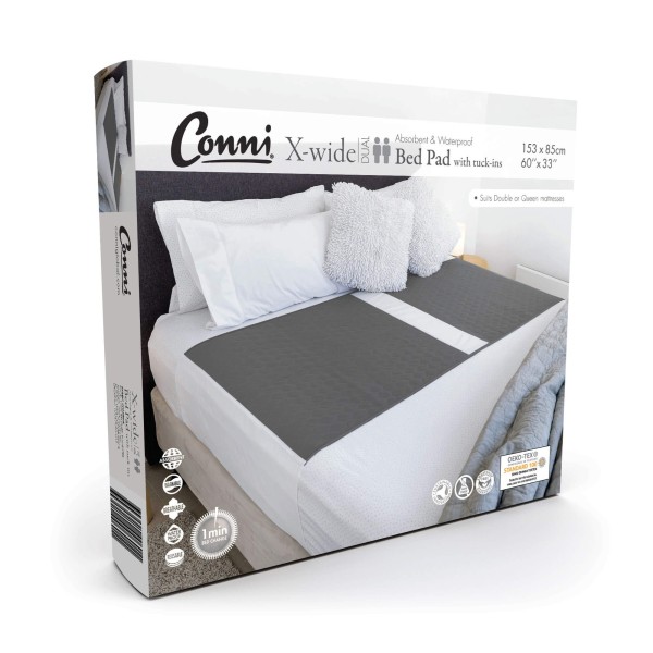 Conni X-wide Dual Bed Pad with Tuck-ins Charcoal 153cm x 85cm