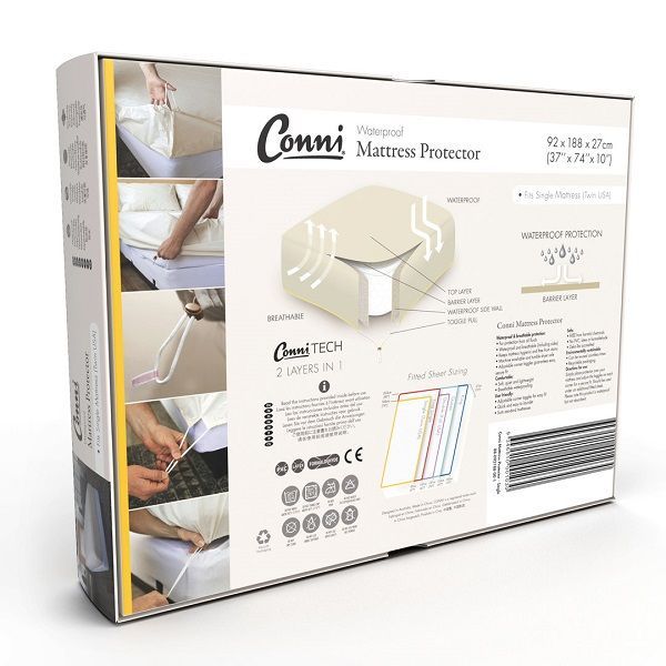 Conni Single Waterproof Toggle Mattress Protector 92x188cm - Image 2