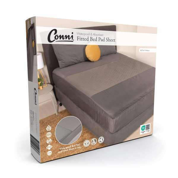 Conni Fitted Bed Pad Sheet Charcoal - Single