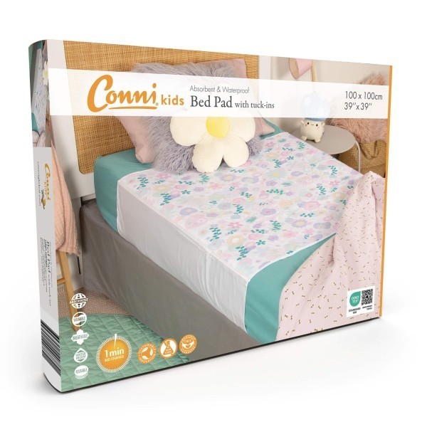 Conni Kids Bed Pad with Tuck-Ins 100cm x 100cm Flower Print