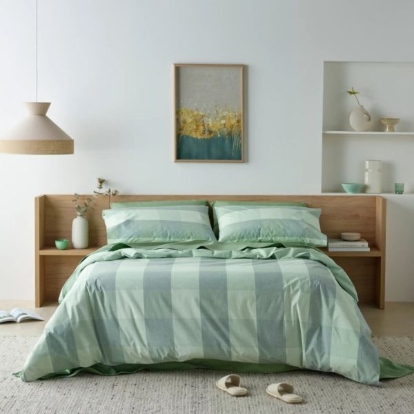 Staydry Waterproof Quilt Cover Set Sage Check King Bed