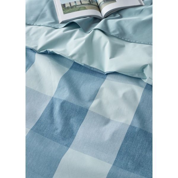 Staydry Waterproof Quilt Cover Set Blue Check King Single Bed