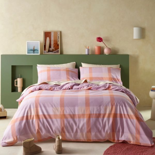 Staydry Lilac Blush Check Quilt Cover Set Queen Bed