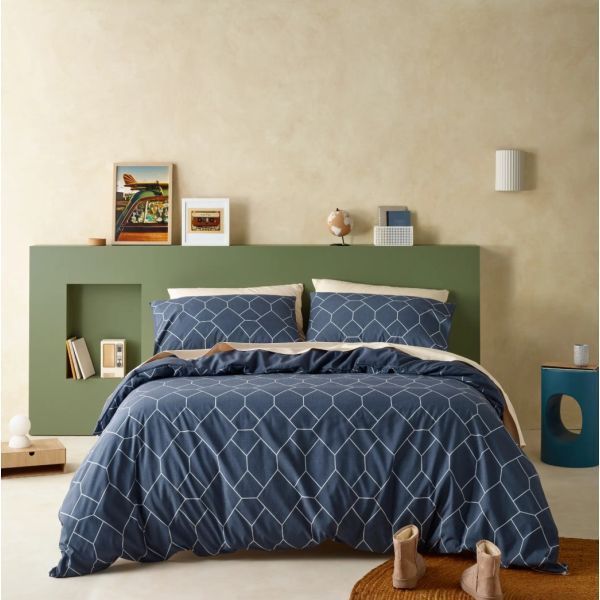 Staydry Geo Denim Quilt Cover Set King Bed