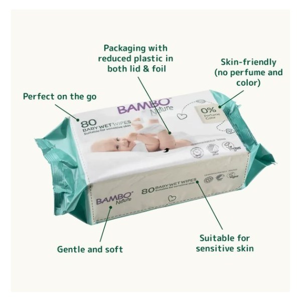 Bambo Nature Wet Wipes 15x20cm Pack 80 - Image 3