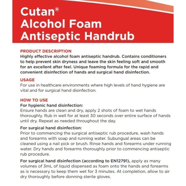Cutan Foam Hand Sanitiser 50ml - Image 2