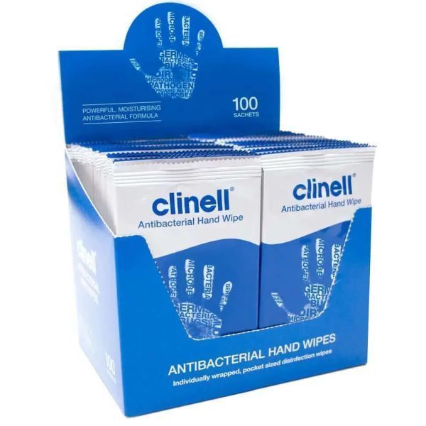 Clinell Antibacterial Hand Wipes Individual Sachets Box of 100 by Clinell in Antibacterial Wipes