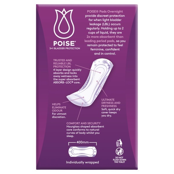 Poise Overnight Pads 770mL Pk8 - Image 2