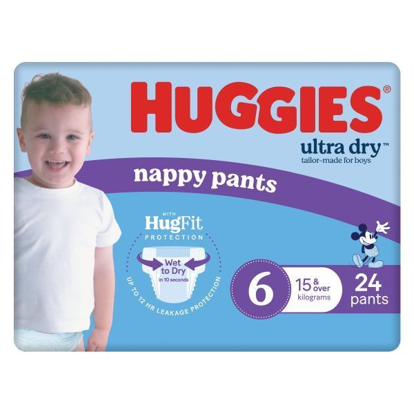 Huggies Ultra-Dry Nappy Pants Junior Size 6 Boys 15Kg+ Pack 24 by Huggies in Children Pants