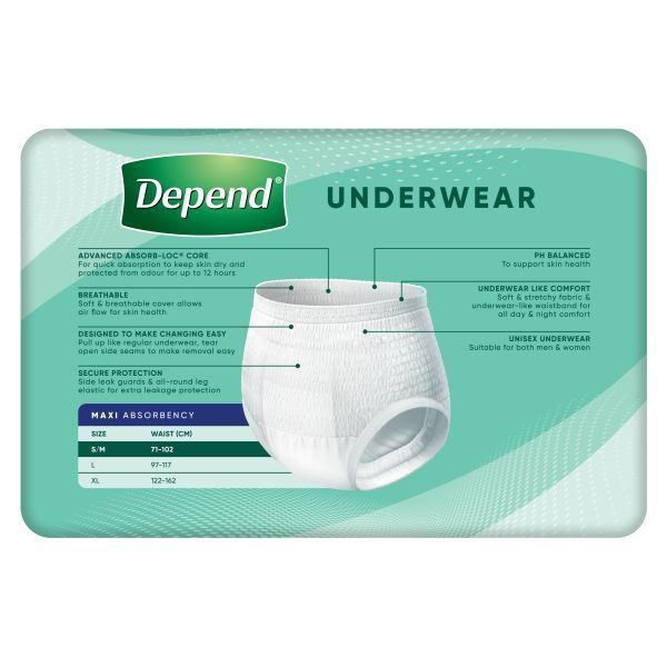 Depend Expert Care Maxi Unisex Underwear Size Small/Medium 2100ml 71-102cm Pack 10 - Image 3