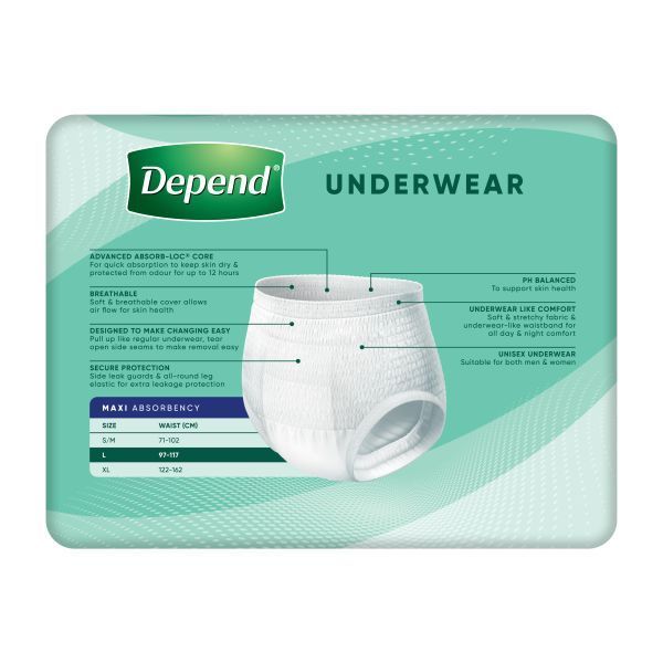 Depend Expert Care Maxi Unisex Underwear Size Large 2700ml 97cm - 117cm Pack 10 - Image 3