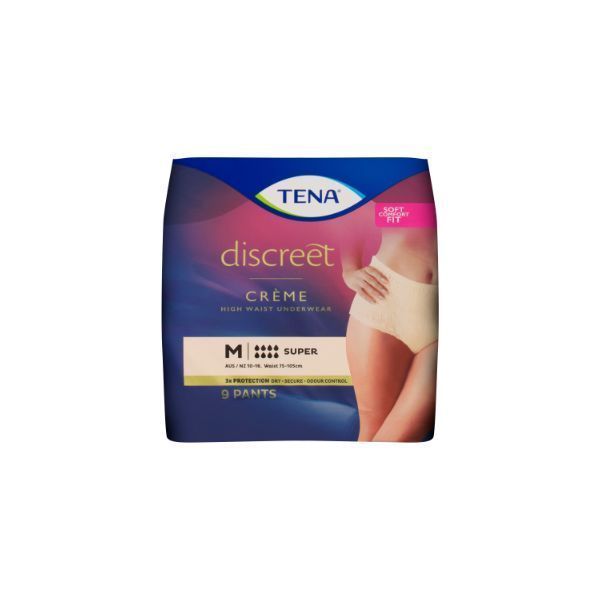 Tena Pants Discreet Crème Medium 75-10cm 606ml Pack 9 by Tena in Pull_Ups Medium