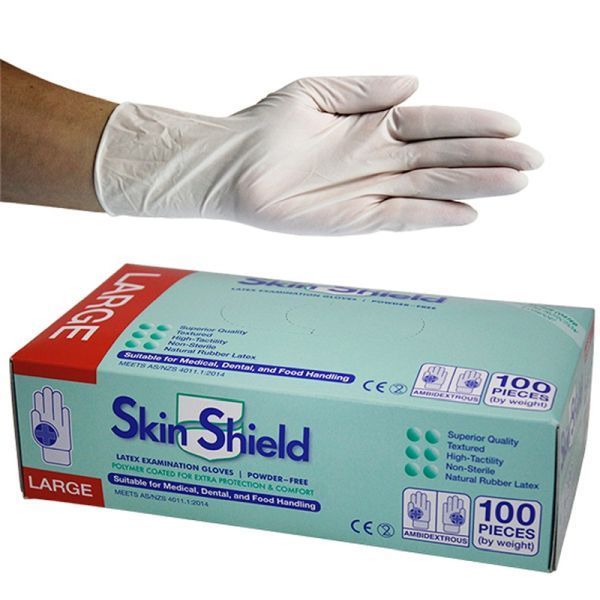 Skin Shield Glove Polymer Coated Latex Powder Free Large Box 100 - Image 2