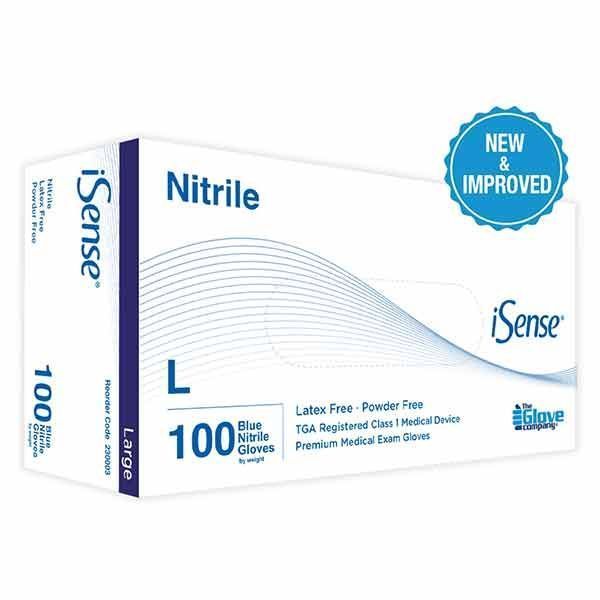 iSense Blue Nitrile Glove Large Box 100 by iSense in Nitrile Non Sterile