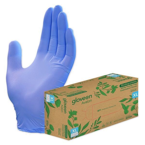 GloveOn Avalon Biodegradable Nitrile powder free Standard Cuff Extra Large Box 180 by GloveOn in Nitrile Non Sterile