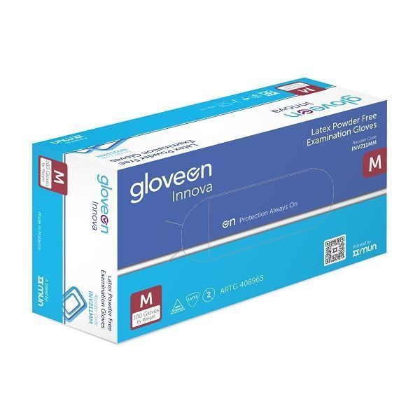 GloveOn Innova Latex Gloves Powder Free Medium Box 100 by GloveOn in Latex Non Sterile