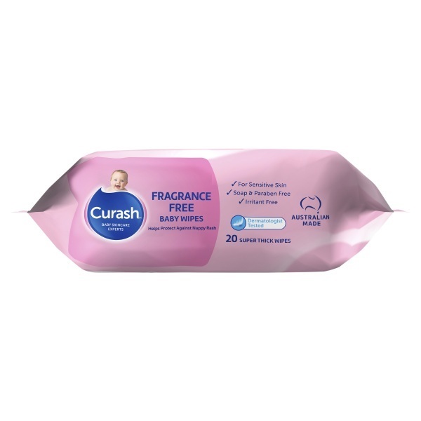 Curash Fragrance Free Wipes Pack 20 - Image 3