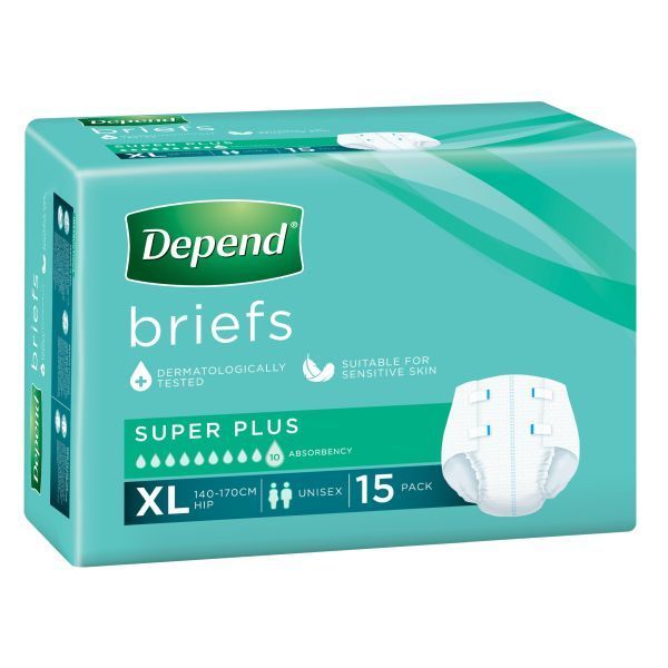 Image of Depend Brief Super Plus Extra Large 140-170cm 4300ml Pk15 by Depend