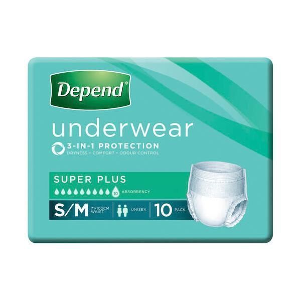 Image of Depend Super+ Unisex Underwear Small-Medium 71-102cm 1400ml Pack 10 by Depend