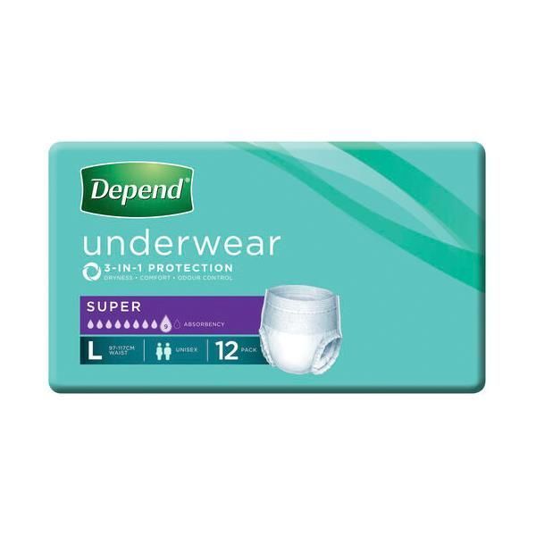 Image of Depend underwear Super Unisex Large Pk12 by Depend