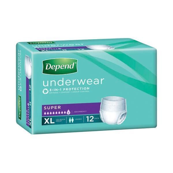 Image of Depend Underwear Super Unisex Extra Large 1400ml Pk12 by Depend